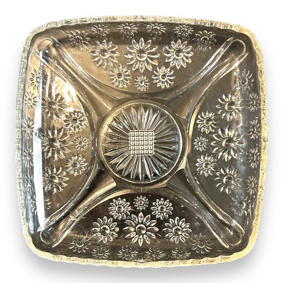 Vintage Hazel Atlas Crazy Daisy Square Relish Tray Lunch Dessert Plate Glass - Picture 2 of 3